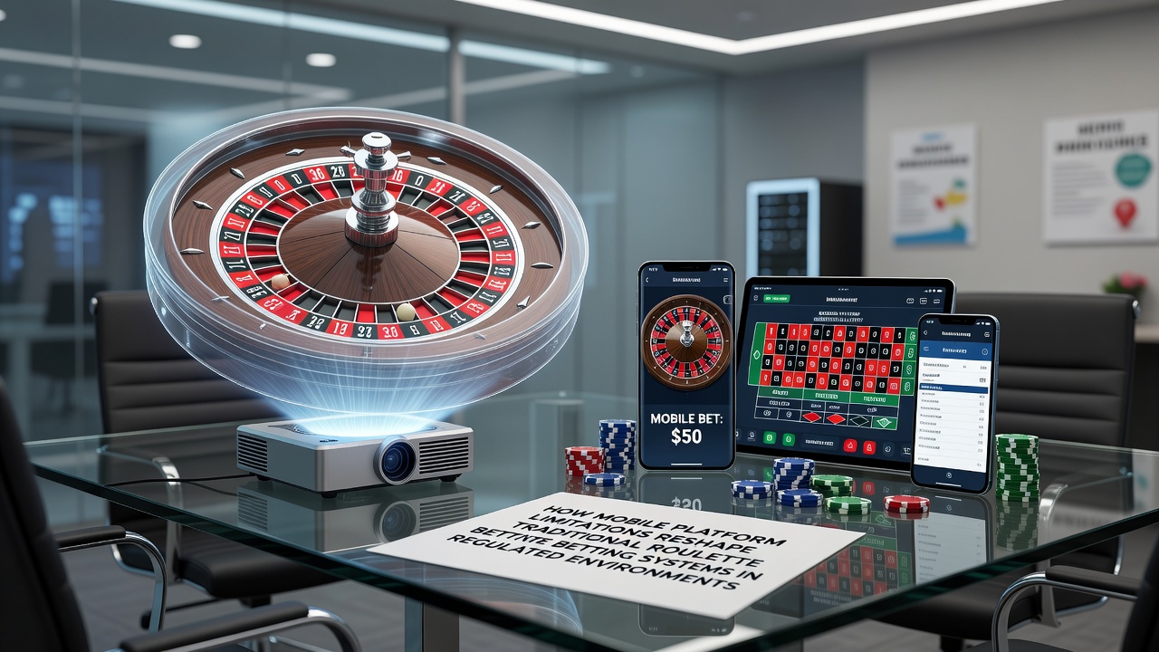 Smartphone-Display einer Roulette-App mit angepassten Wettsystemen und regulatorischen Hinweisen
