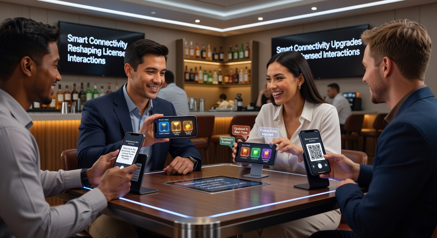 Mobile Geräte bei Echtzeit-Tischinteraktionen in einem Casino mit 5G-Konnektivität