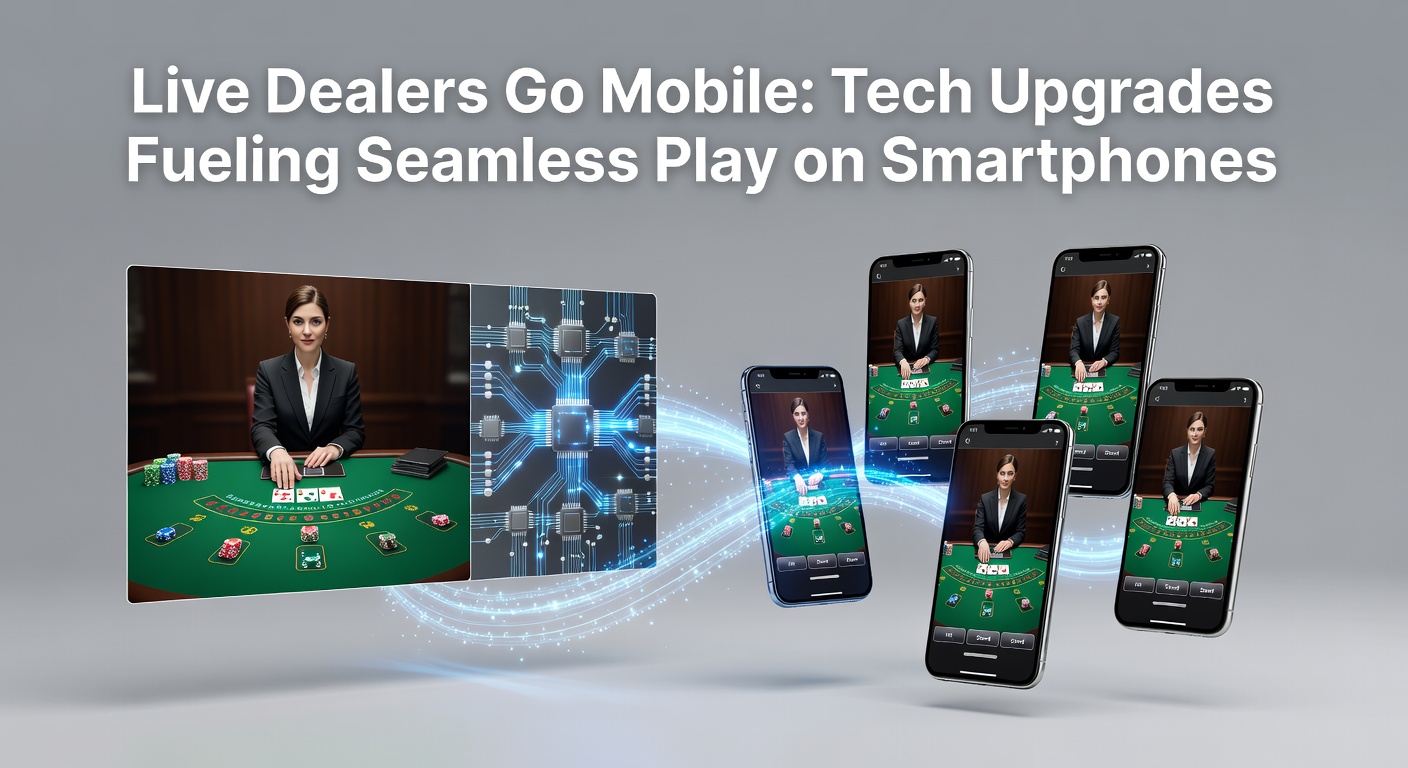 Live-Dealer am Smartphone-Bildschirm mit AR-Elementen und 5G-Verbindung, zeigt nahtlose Interaktion in einem mobilen Casino
